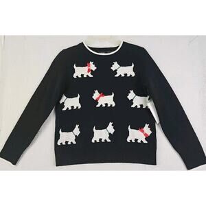 Calligraphie~Woman Sz. SPetite~ Black West Highland Terrier Dog Knit Sweater NWT